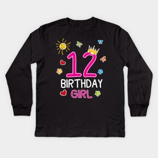 Kids 12th Birthday Girl Crown Princess Kids Long Sleeve T-Shirt